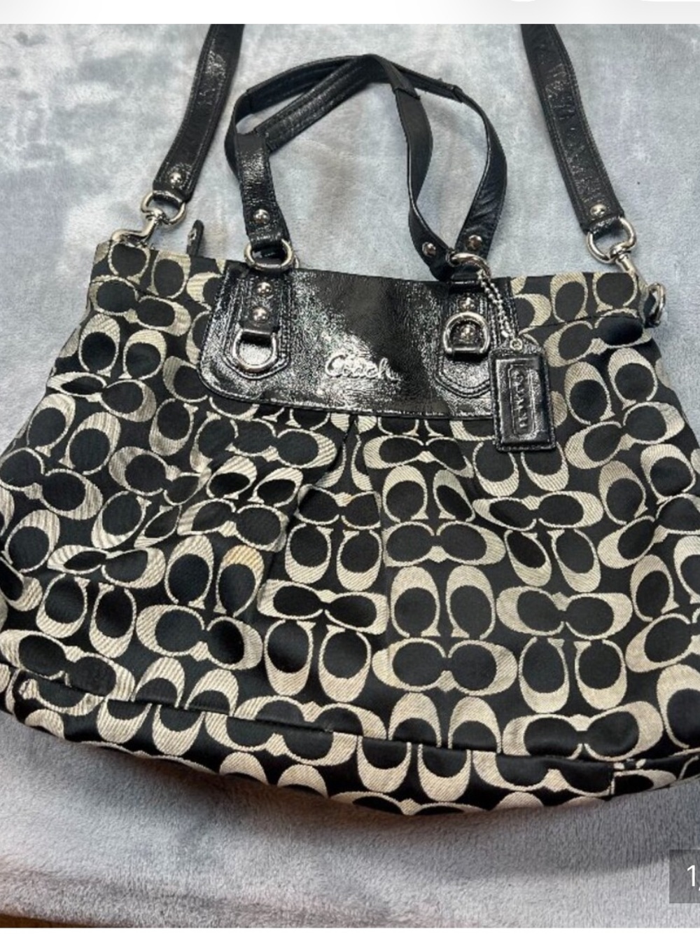 Coach Black and Cream Signature Ashley Carryall Tote